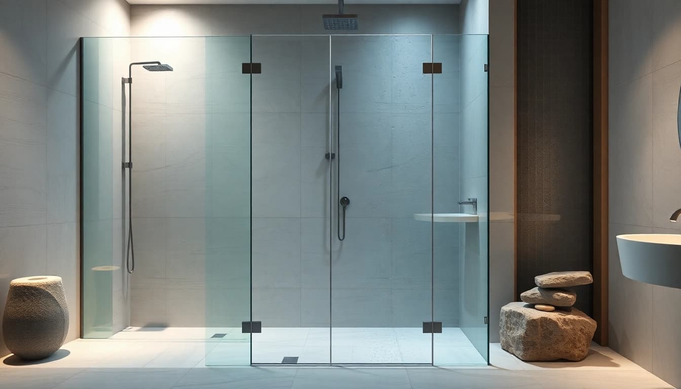 Experience the elegance of a wet room shower with sleek glass screens and modern design features.