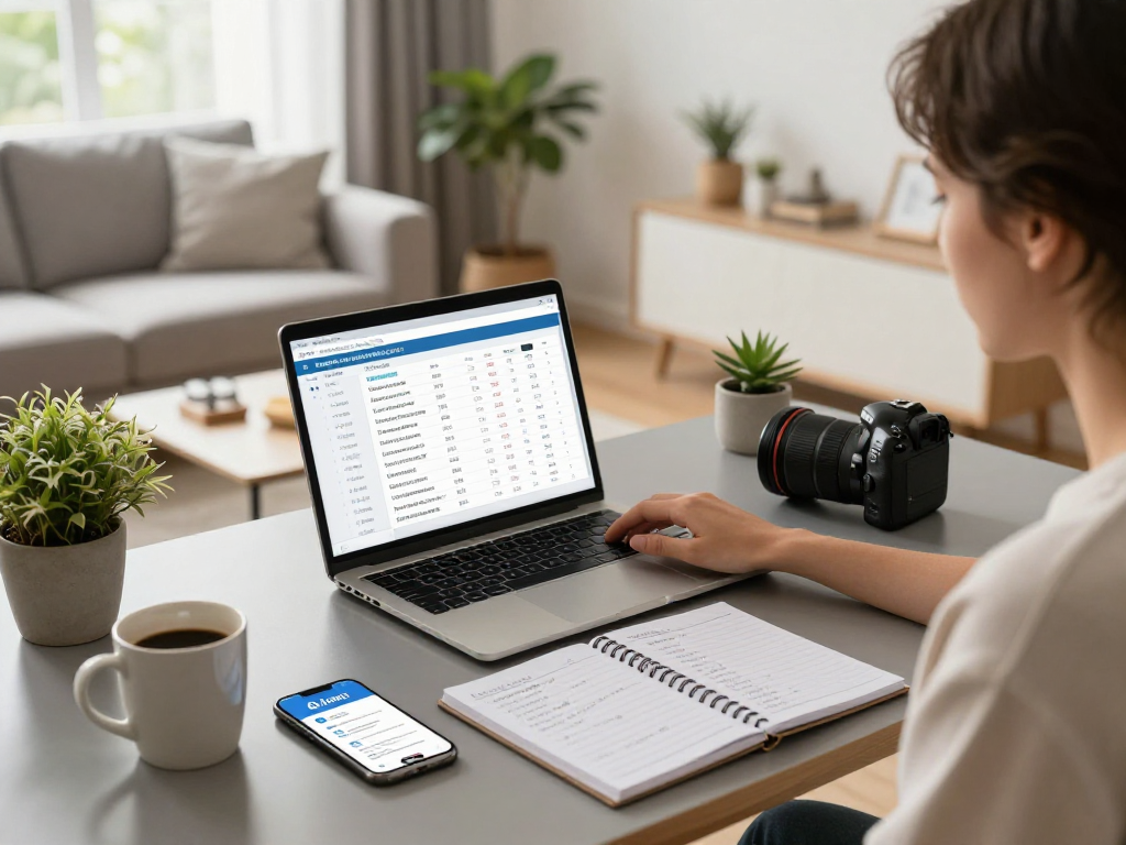 Airbnb host reviewing booking fees and strategies in a modern living space, exploring how much does airbnb take from hosts.