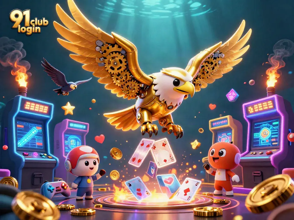 Engage with 91 club login for thrilling casino gameplay featuring a dynamic golden eagle.