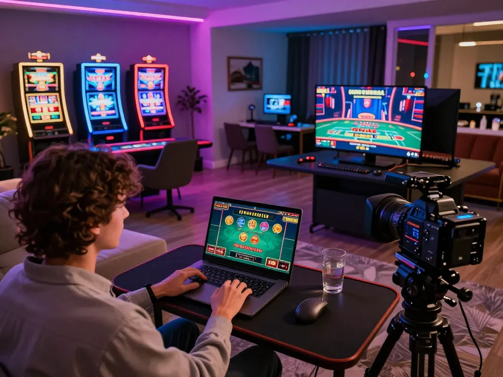 Kuwin789 user enjoying a high-stakes live casino game at home in a stylish gaming setup.