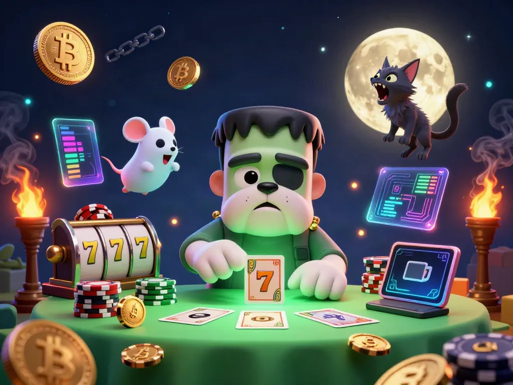 Engage with the norwichtrafficclub scene featuring a playful Frankenstein bulldog dealing exciting slot game cards.