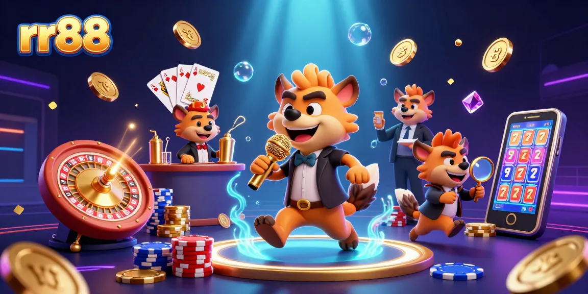rr88 players enjoying lively casino entertainment with hyenas in a 3D illustration