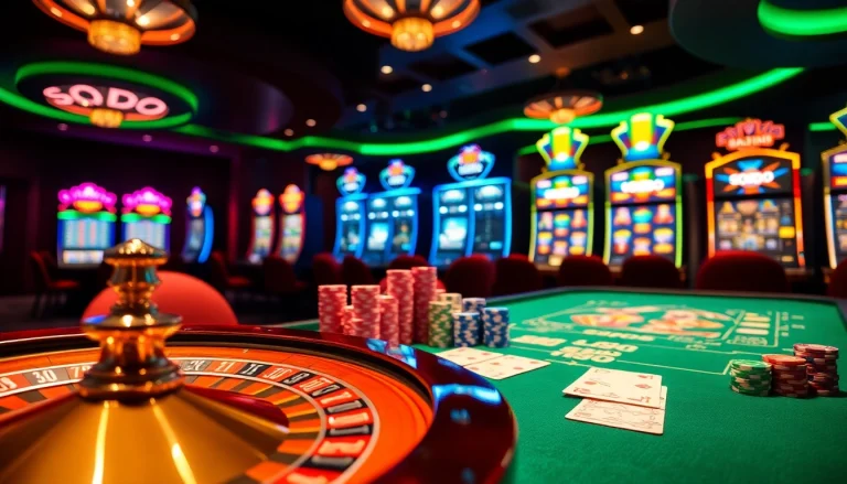 Experience the thrill of gaming at SODO Casino with vibrant roulette and poker action.