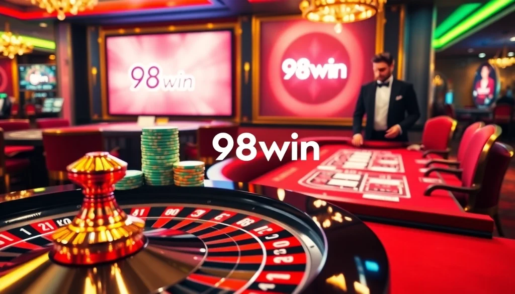 Experience thrilling gameplay at 98win with dynamic poker and roulette scenes.
