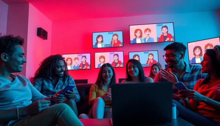 Engaging sexchat scene with diverse adults in a lively virtual chat environment.