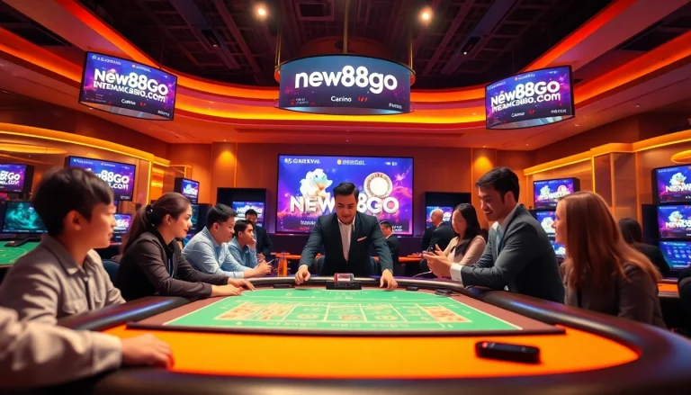 Engaging live casino experience at new88go.com, showcasing players and dealers in a vibrant atmosphere.