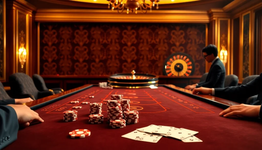 Experience the thrill of gambling with the link vào 8xbet as players engage at an elegant casino table.