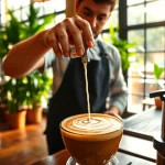 Découvrez un Coffee shop lloret de mar accueillant avec un barista préparant un latte.