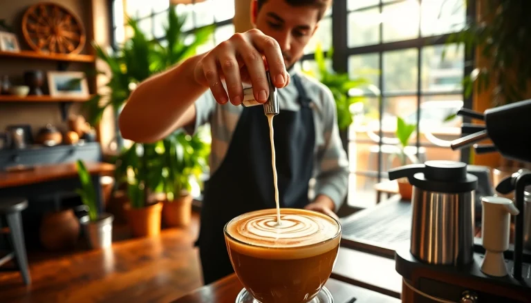 Découvrez un Coffee shop lloret de mar accueillant avec un barista préparant un latte.