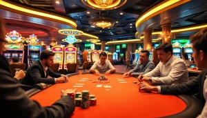 X88 casino experience showcasing players enjoying poker and vibrant slot machines.