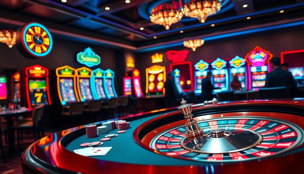 Experience thrilling casino action in SODO with vibrant tables and slot machines, inviting excitement.