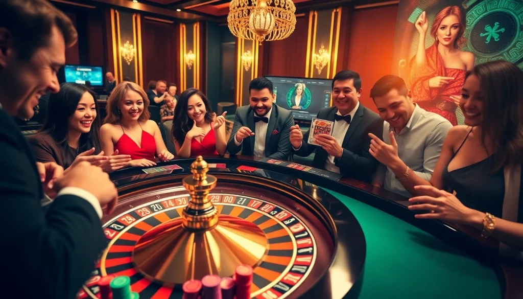 Winning players at a luxurious roulette table at mb66.nyc, excitedly placing their bets.