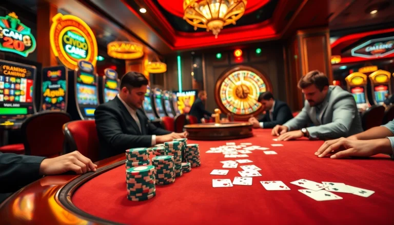 Betting excitement at https://xx88.se.net/ with poker players engaged and luxurious casino elements.