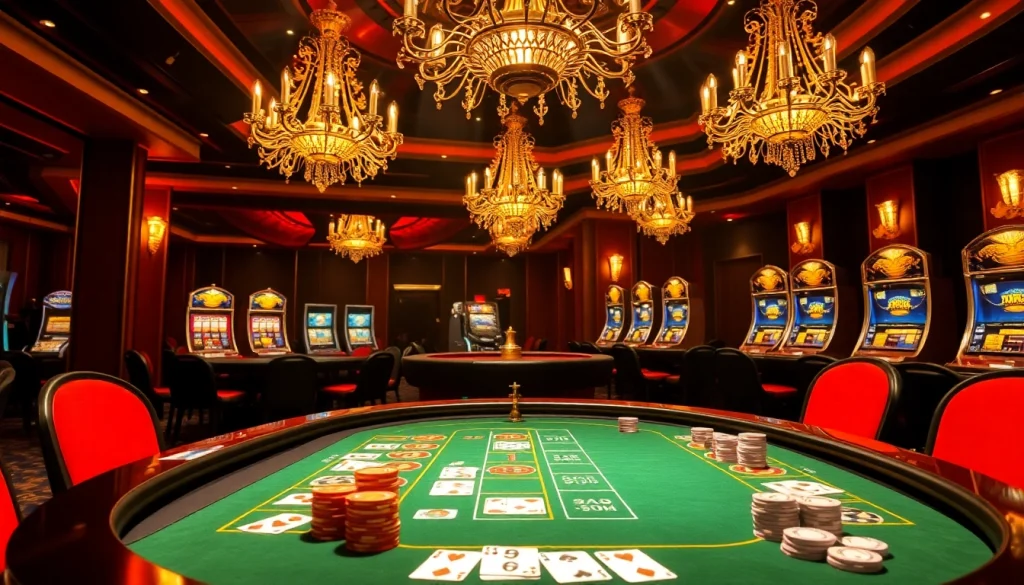 Engaged players at a vibrant poker table in a luxurious casino, showcasing 5MB excitement.