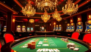 Engaged players at a vibrant poker table in a luxurious casino, showcasing 5MB excitement.