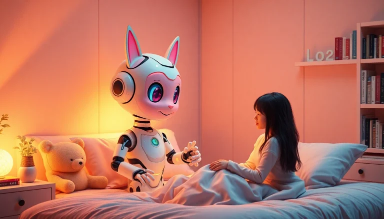 Engaging character ai nsfw interaction in a cozy bedroom, featuring a vibrant AI character and ambient lighting.